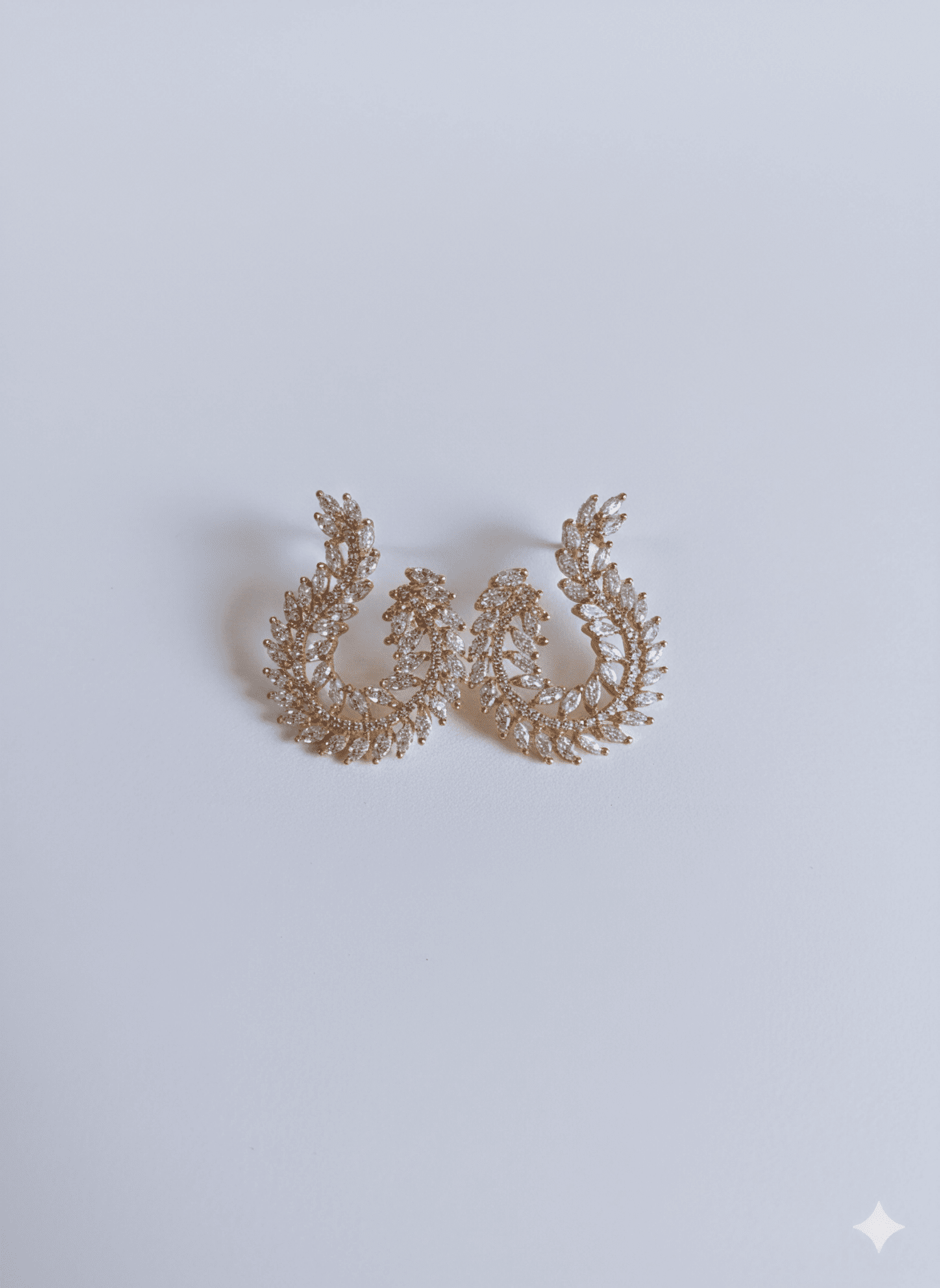 Laurel Arc Earrings|Gold Crystal Leaf Crescent Earrings - Aurensa Jewelry